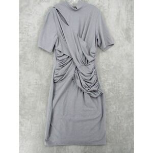 Serena Dress Womens 2X Mock Neck Stretch Avant Garde Midi Cutout Office Gray
